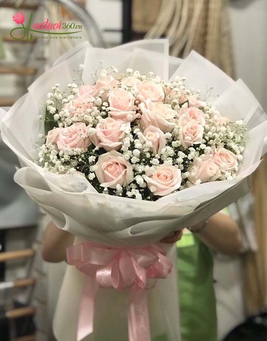 Hoa tươi 260- bó hoa hồng da kết hợp baby