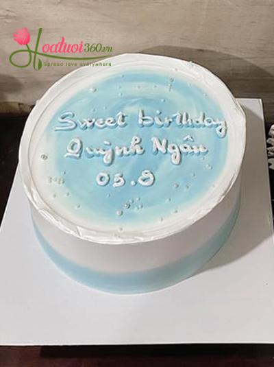 Bánh kem sinh nhật đơn giản A21 màu xanh xám phủ socola chảy ở trên cùng  các viên kem lớn 2 màu xinh xuất sắc - TIEMBANHQUYNH - Quỳnh Bakery