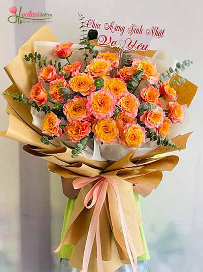 Bó hoa hồng kèm baby chúc mừng sinh nhật  Điện hoa Đà Lạt