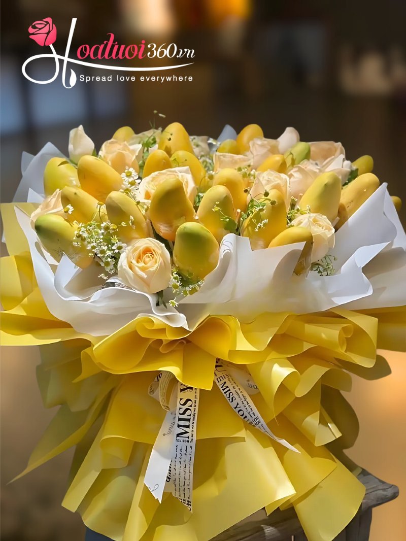 Bó hoa trái cây xoài tươi shiper giao tận nhà khách hàng