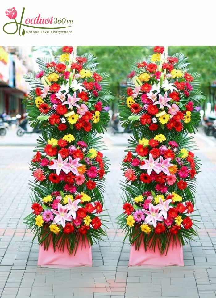 Kệ hoa chúc mừng khai trương size lớn 3 tầng tại Yên Sơn