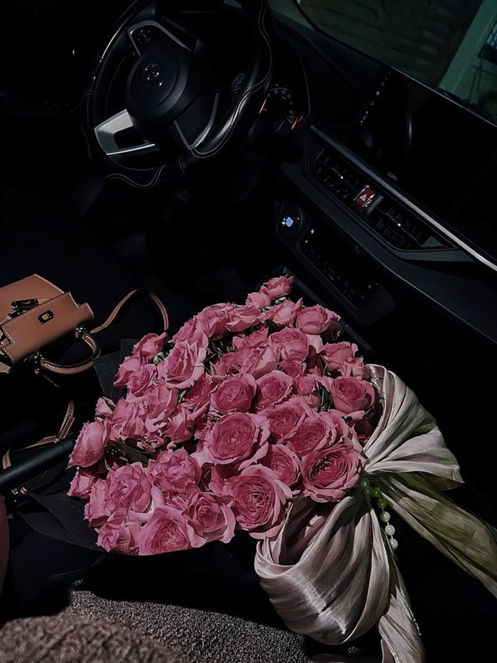 Ảnh hoa hồng bên vô lăng xe hơi đẹp