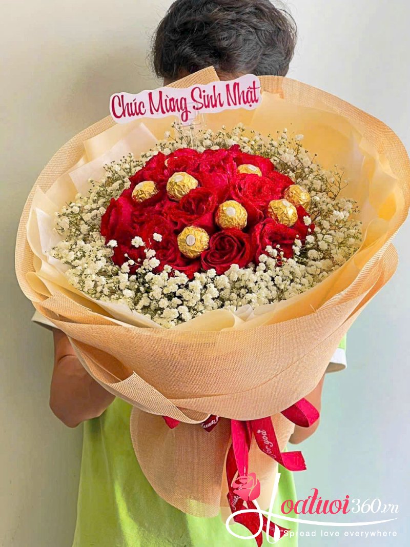 Bó hồng đỏ dáng tròn 