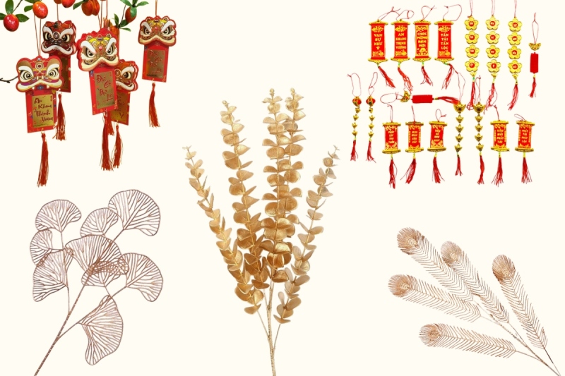 chuẩn bị vật trang trí bình nụ tầm xuân