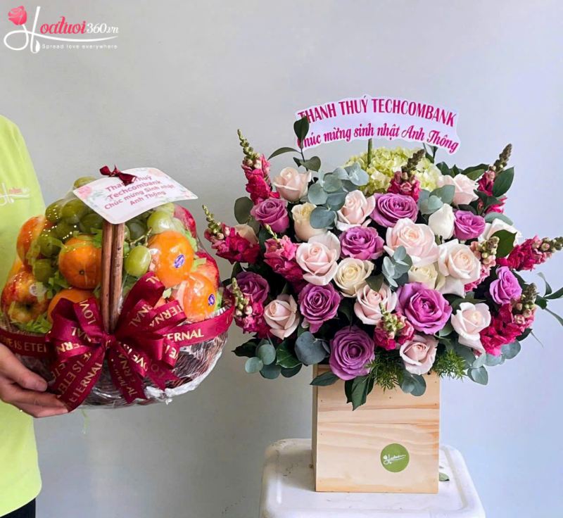 Combo hoa và trái cây chúc mừng