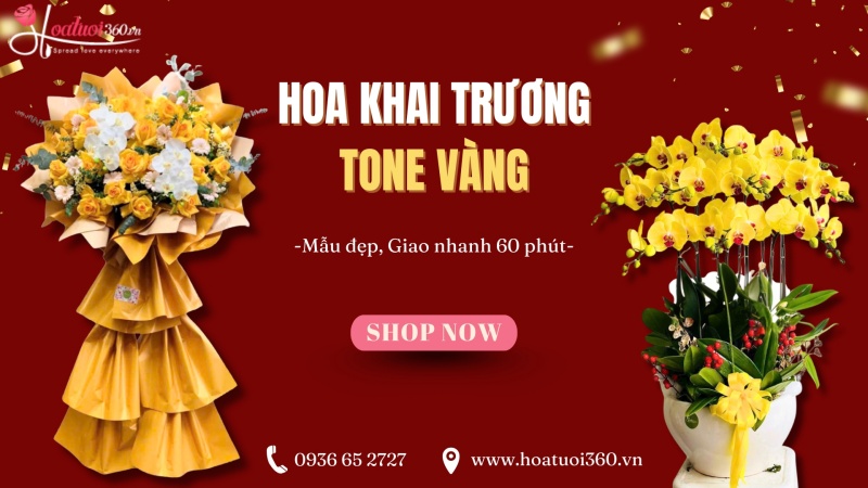 Địa chỉ đặt hoa khai trương tone vàng giao nhanh TPHCM