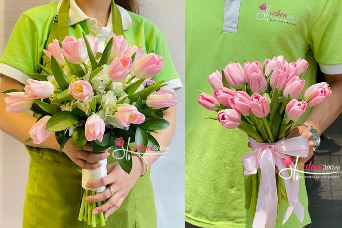 Địa chỉ mua bó hoa cầm tay tulip hồng đẹp, giá tốt ở TPHCM