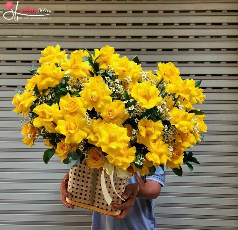 Giỏ hoa khai trương tone vàng Đại Cát Đại Lợi