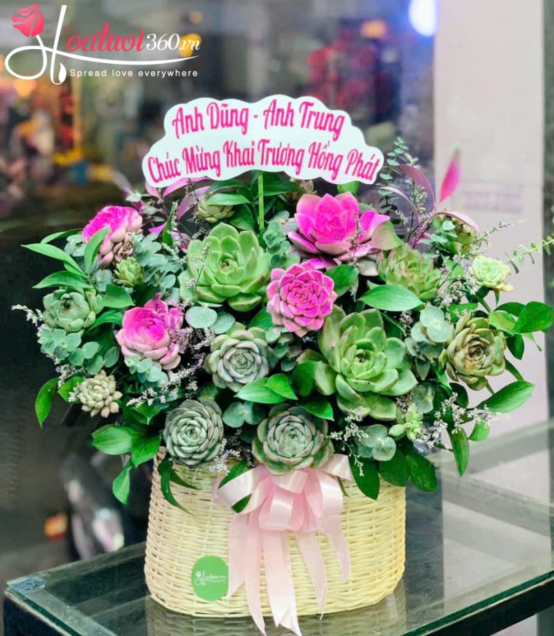 Giỏ hoa sen đá Tân Gia Vạn Phúc