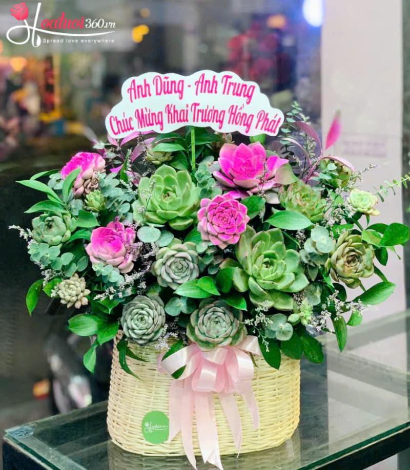 Giỏ hoa sen đá Tân Gia Vạn Phúc