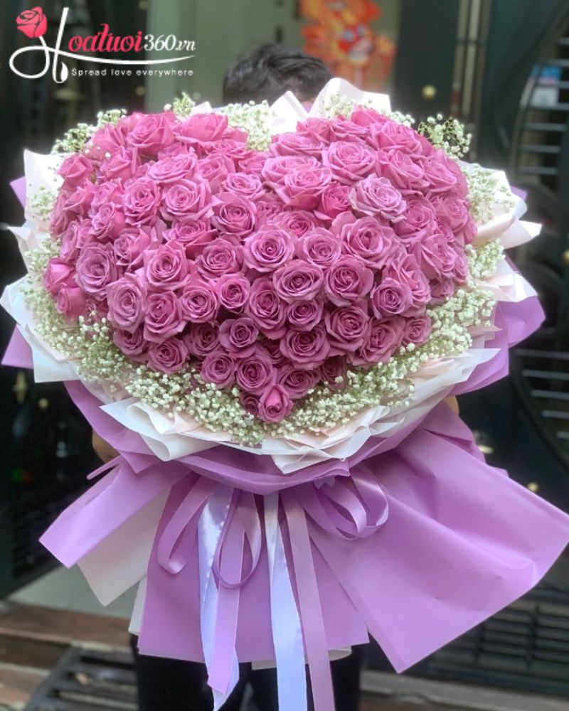 bó hoa hồng tím hình trái tim
