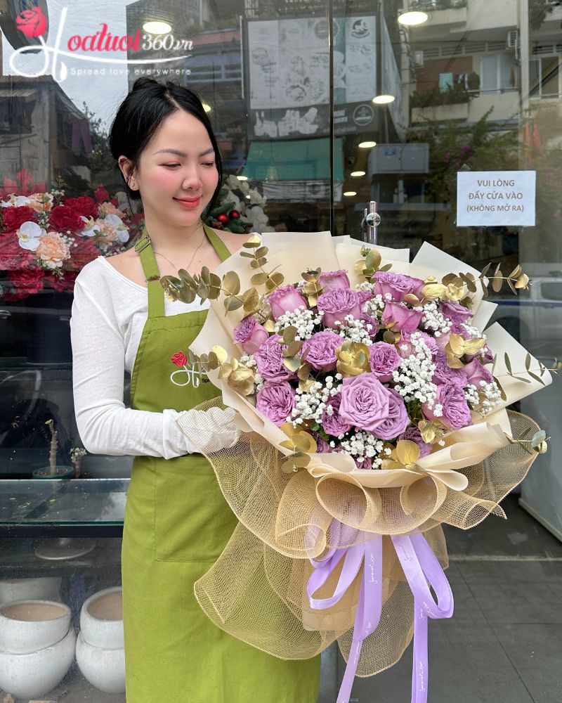 Bó hoa hồng tím pastel đẹp