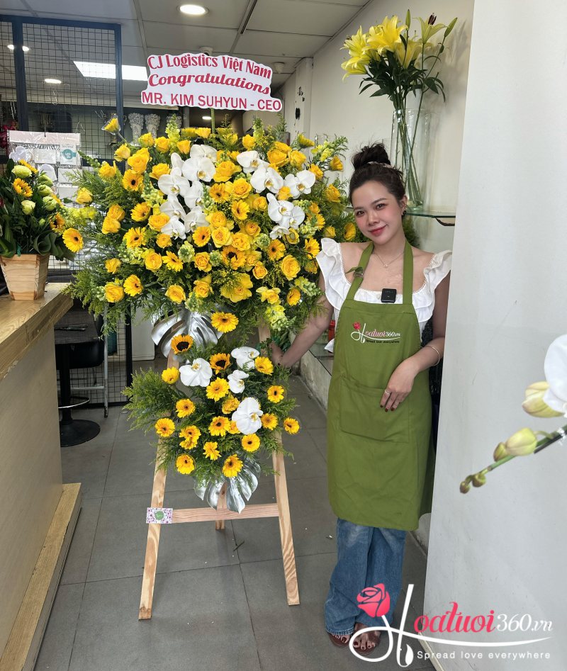 Kệ hoa đồng tiền vàng mừng khai trương