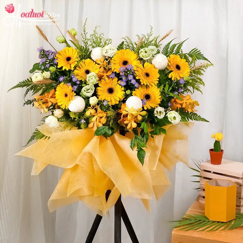 Kệ hoa đồng tiền vàng mừng khai trương