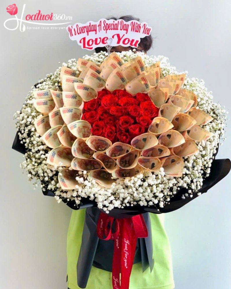 bó hoa tiền tặng vợ ngày 20/10