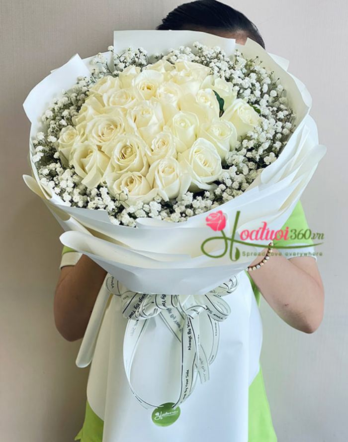 Bó hoa tình yêu hoa hồng trắng