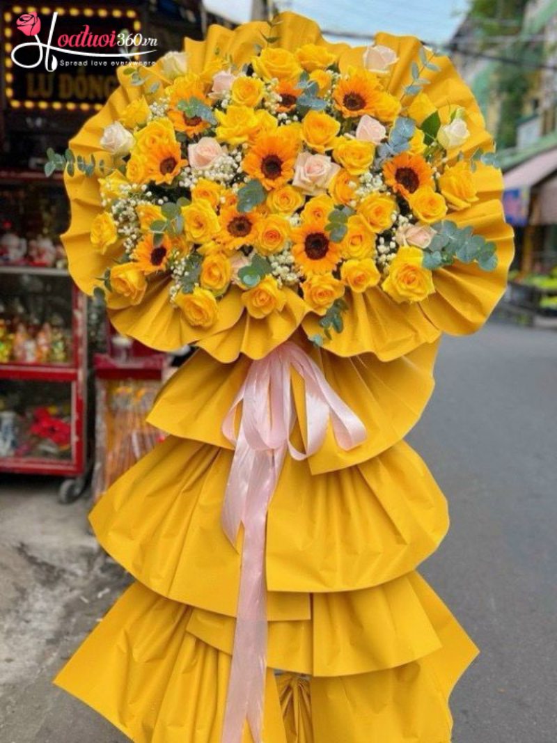 Kệ hoa khai trương tone vàng Rạng Rỡ Ngày Vui