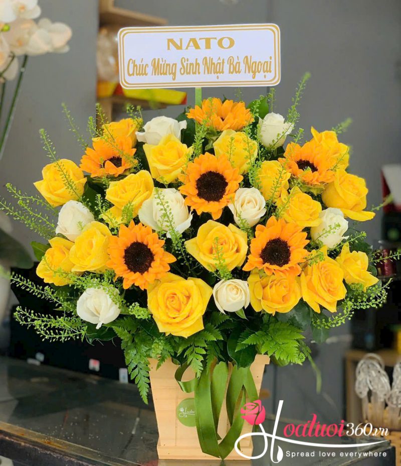 lẵng hoa hướng dương tặng mẹ
