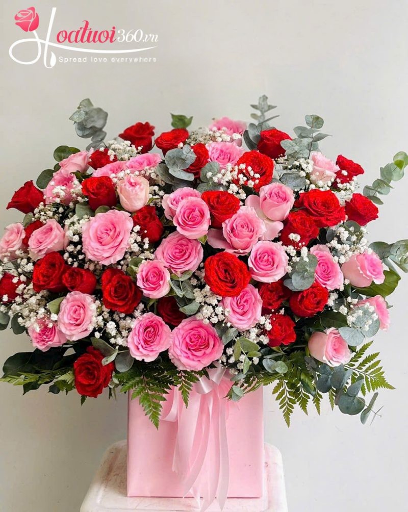 Lẵng hoa mừng khởi công tone hồng