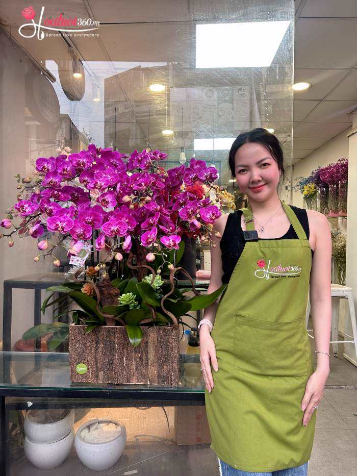Lẵng hoa lan hồ điệp mừng khai trương doanh nghiệp cơ khí