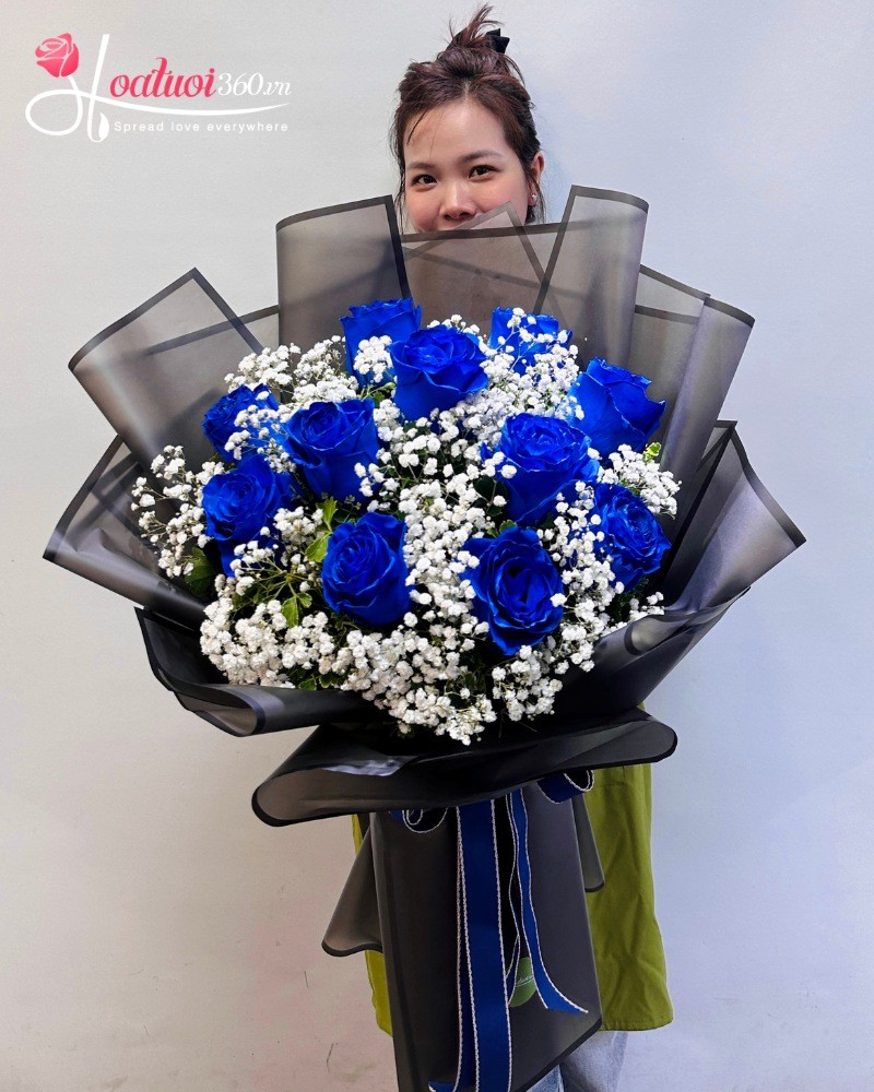 bó hoa hồng xanh dương tặng sinh nhật chồng