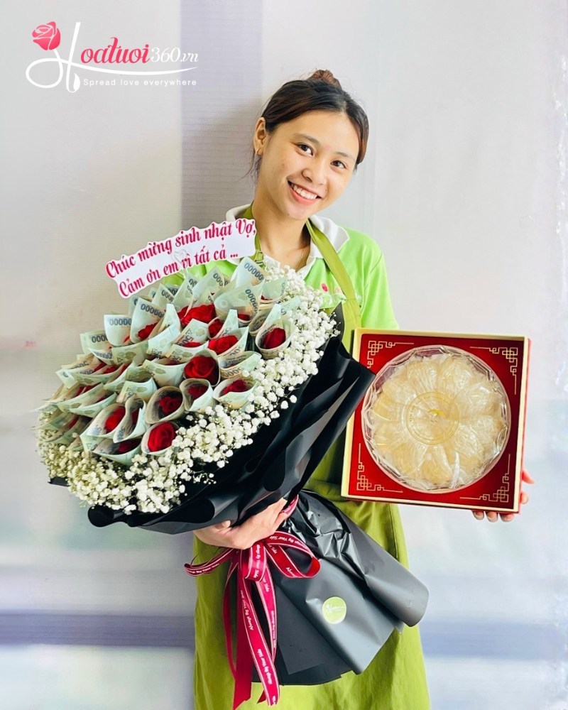 Bó hoa tiền thật 50 tờ 500k