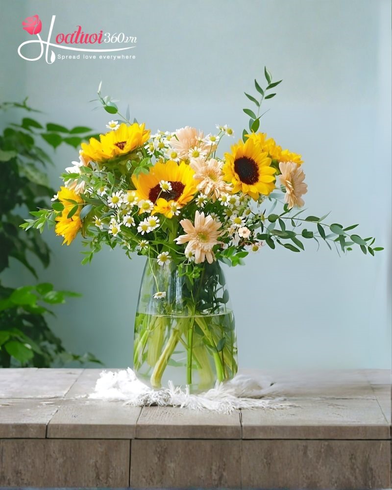 Cắm hoa hướng dương chưng Tết mong sung túc