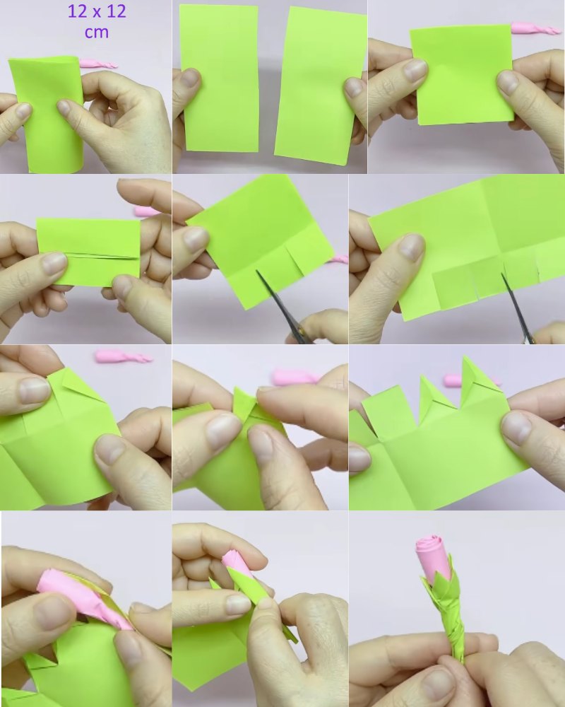 Tạo phần lá và đài hoa hồng giấy