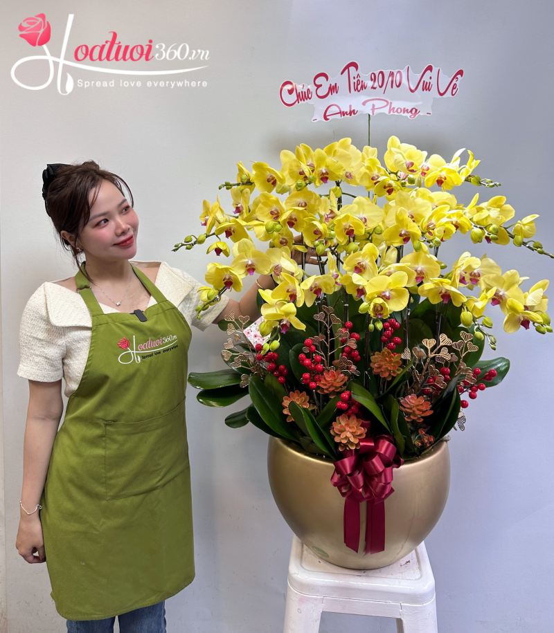 chậu lan hồ điệp vàng 3 tầng