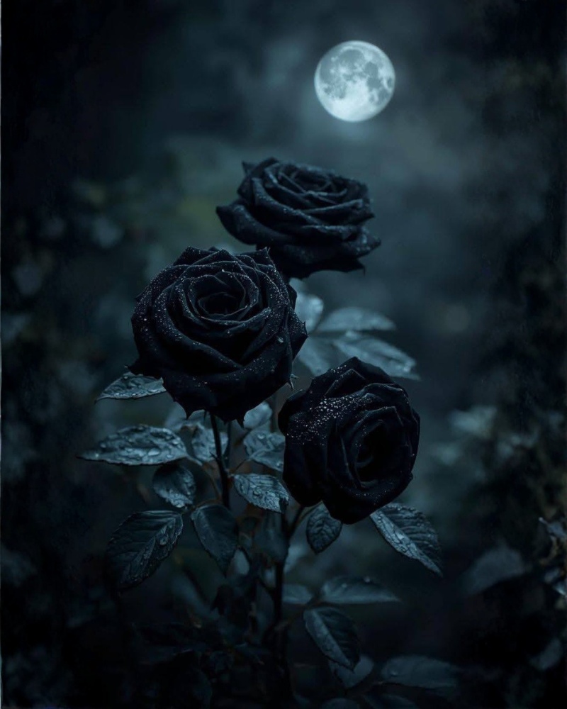 Hình ảnh hoa hồng đen dưới ánh trăng