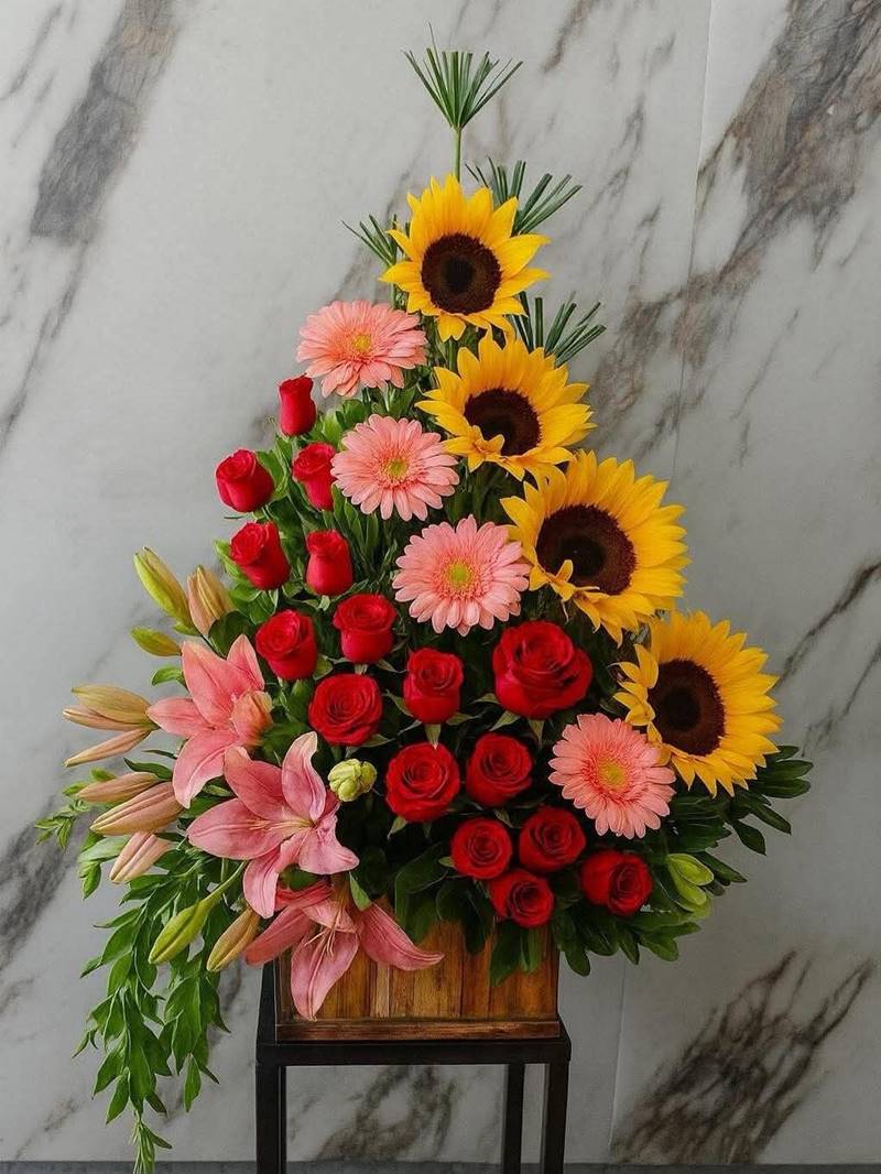 Giỏ hoa sinh nhật Hoa ly và hoa hướng dương
