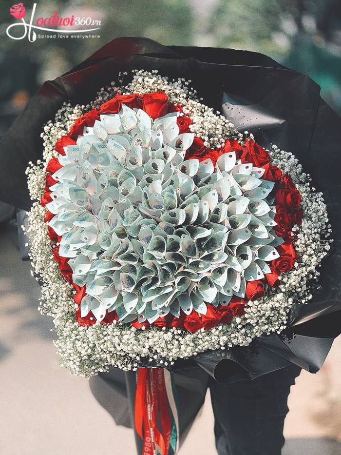 Bó hoa tiền mặt tặng Valentine vừa đẹp, vừa thực tế