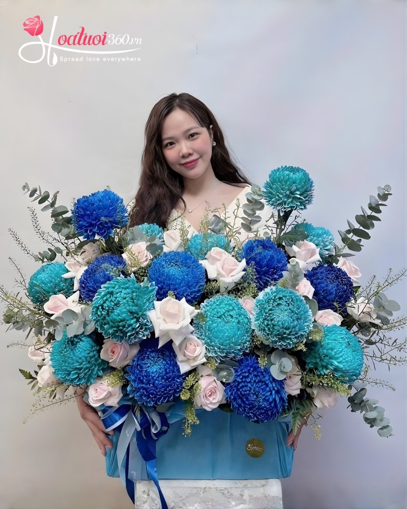 hộp hoa cúc mẫu đơn xanh tặng mẹ ngày 8/3