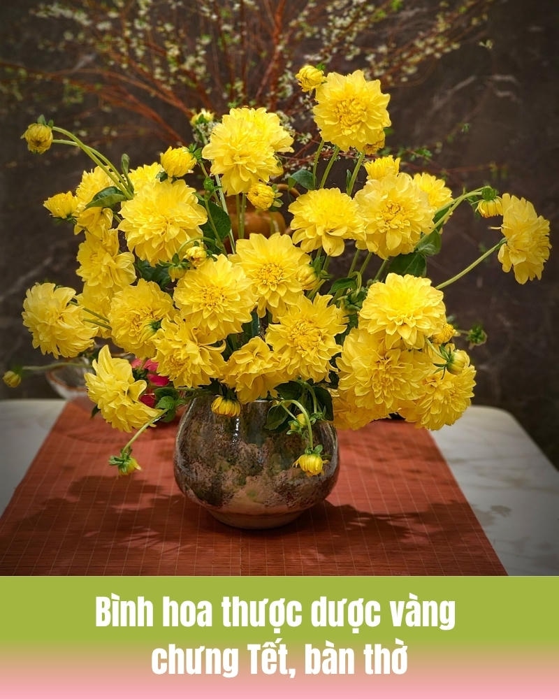 cắm hoa thược dược chưng bàn thờ