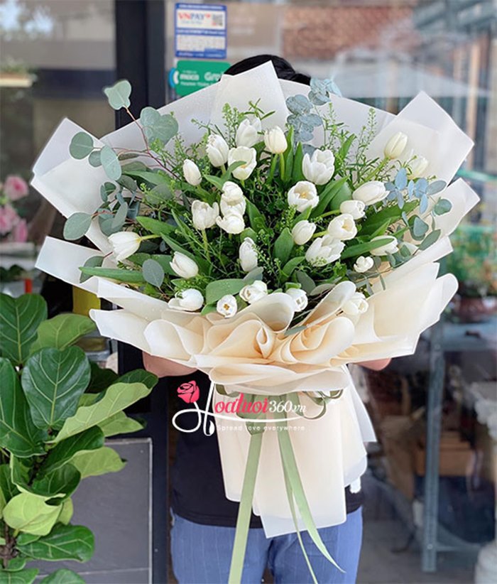 Hoa Tulip trắng tặng ngày Valentine Trắng sang trọng