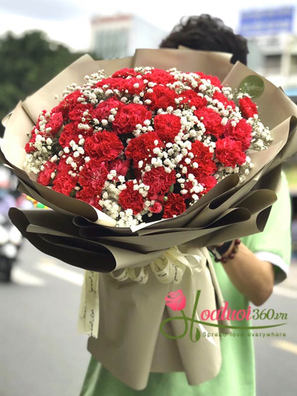 Hoa bó cẩm chướng đỏ đẹp say mê