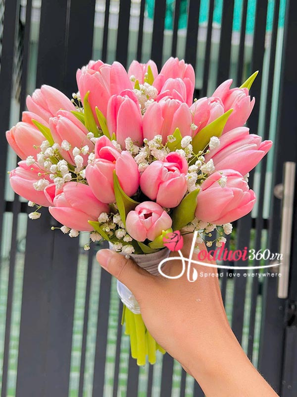 Hoa tulip cưới dáng posy