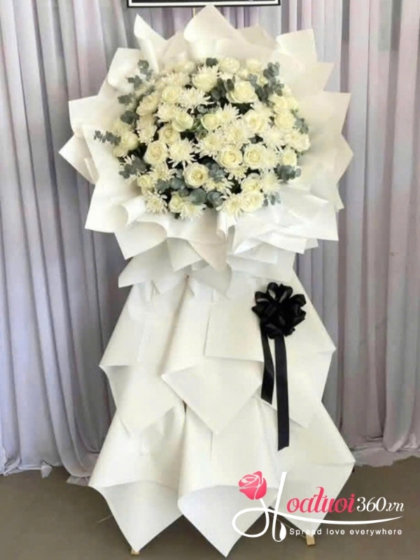 Kệ hoa viếng 1 tầng màu trắng - Về miền cực lạc