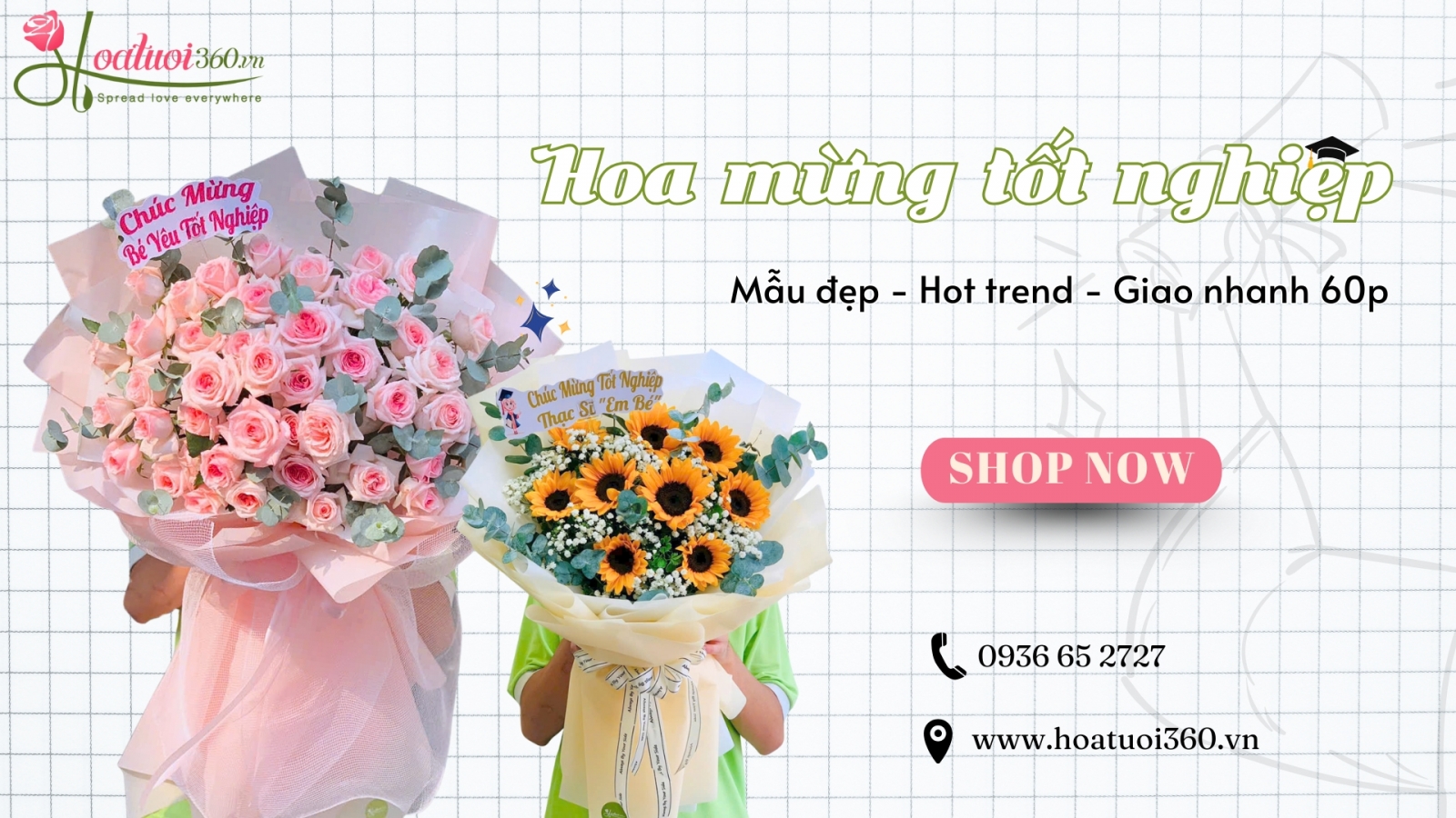 Shop bán bó hoa mừng tốt nghiệp đẹp, giá rẻ