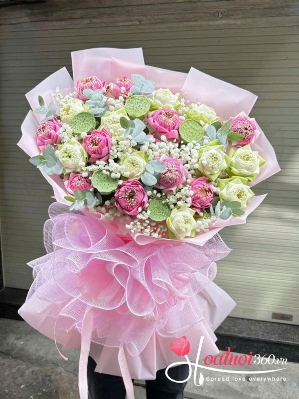 Bó hoa sen mix - Sen hồng phố thị