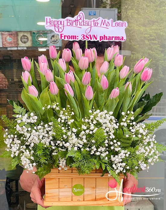 Hộp hoa tulip hồng - Gió thu ngọt ngào