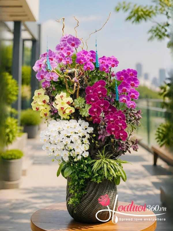Chậu lan hồ điệp vip tứ sắc - Thác hoa ngọc bảo
