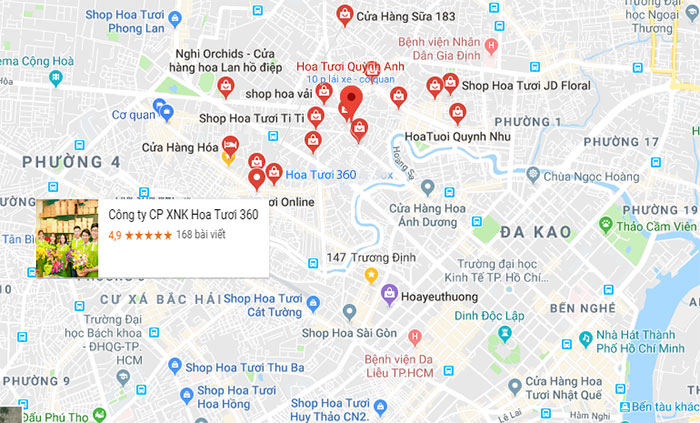 bản đồ shop hoa tươi quận Phú Nhuận