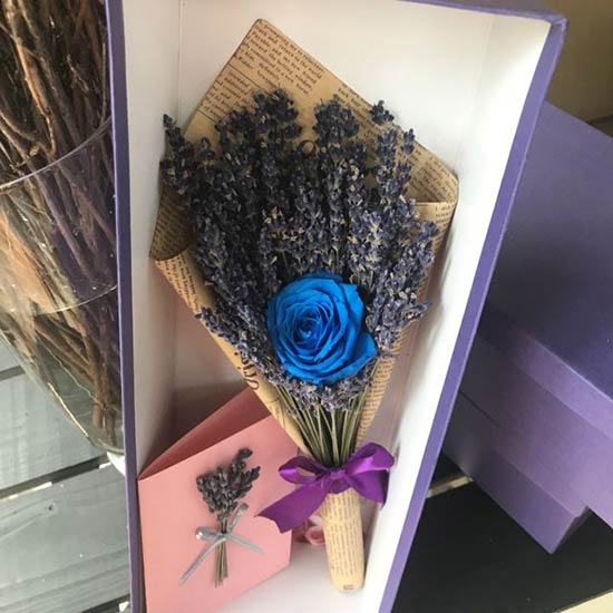 Hoa hồng xanh x hoa lavender 