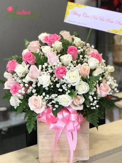 Giỏ hoa hồng trắng tặng sinh nhật đẹp nhất