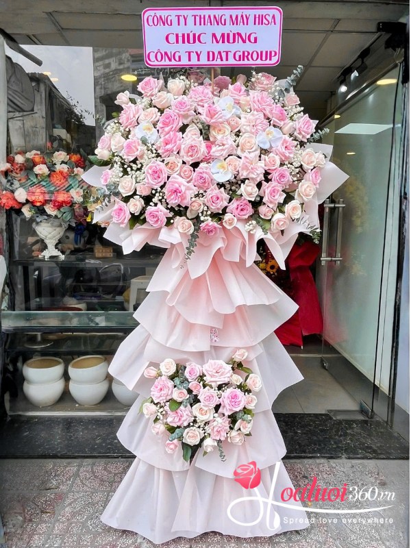 Kệ hoa khai trương 2 tầng màu hồng - Đại hồng phát