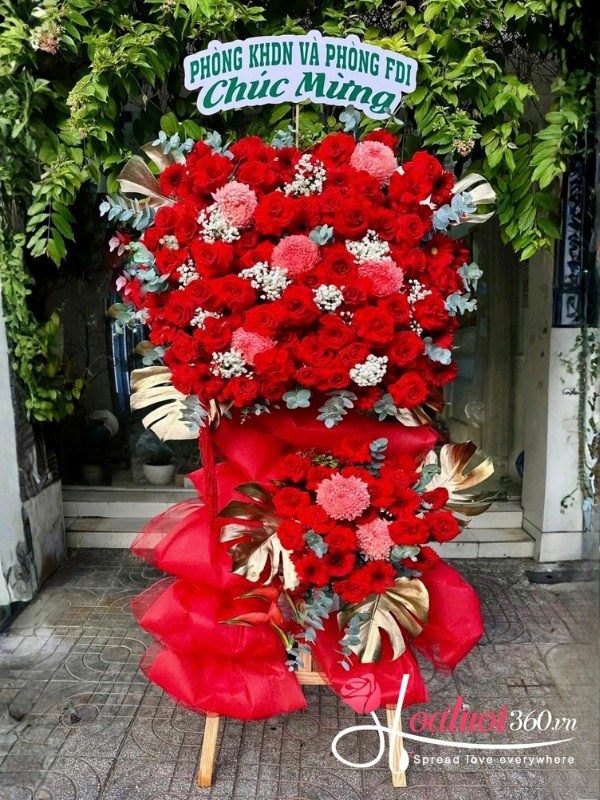 Kệ hoa khai trương tone đỏ - Vạn lộc đỏ