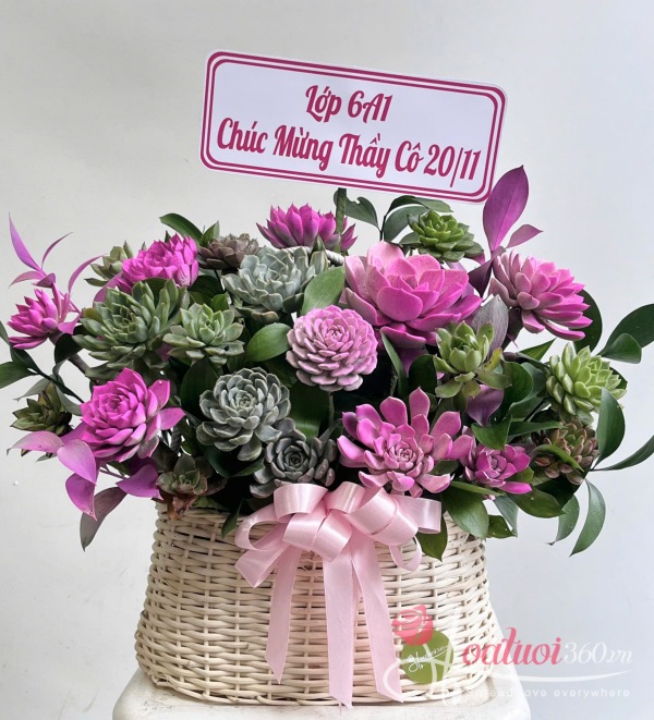 Giỏ hoa sen đá - Vạn thọ bình an