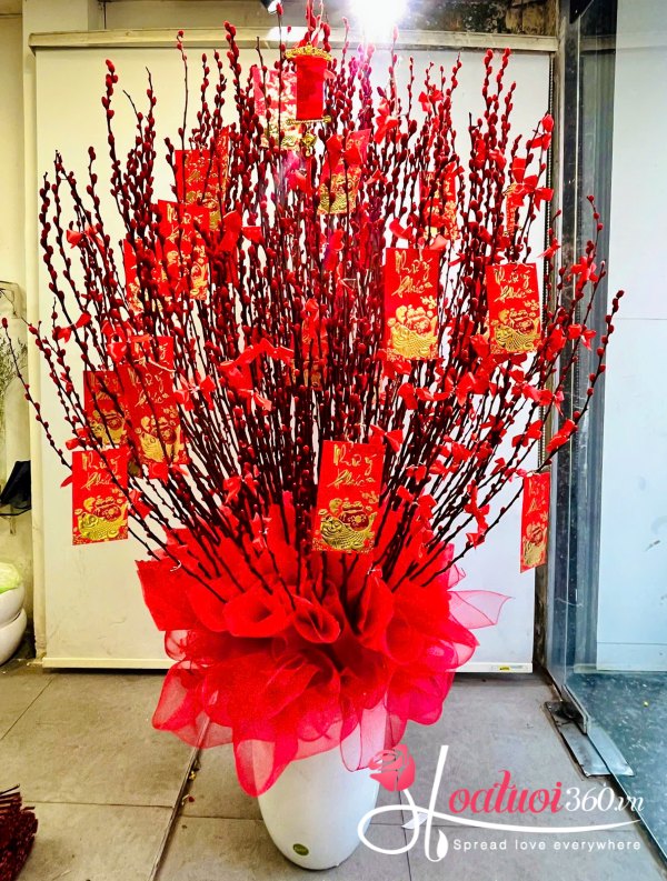 Bình hoa nụ tầm xuân đỏ - Hỷ khí đầy nhà