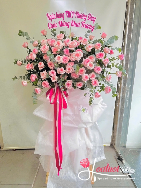 Kệ hoa khai trương tone hồng - Vững bước vươn xa